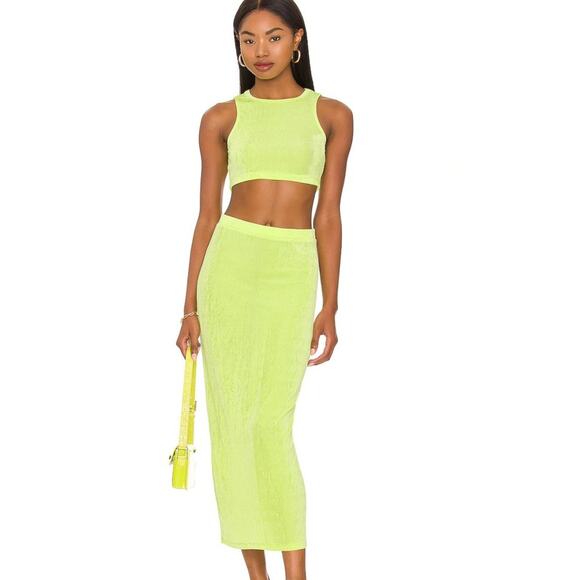 Revolve H:ours Ramona Midi Skirt in Acid Lime NWT Size Small - Picture 1 of 3